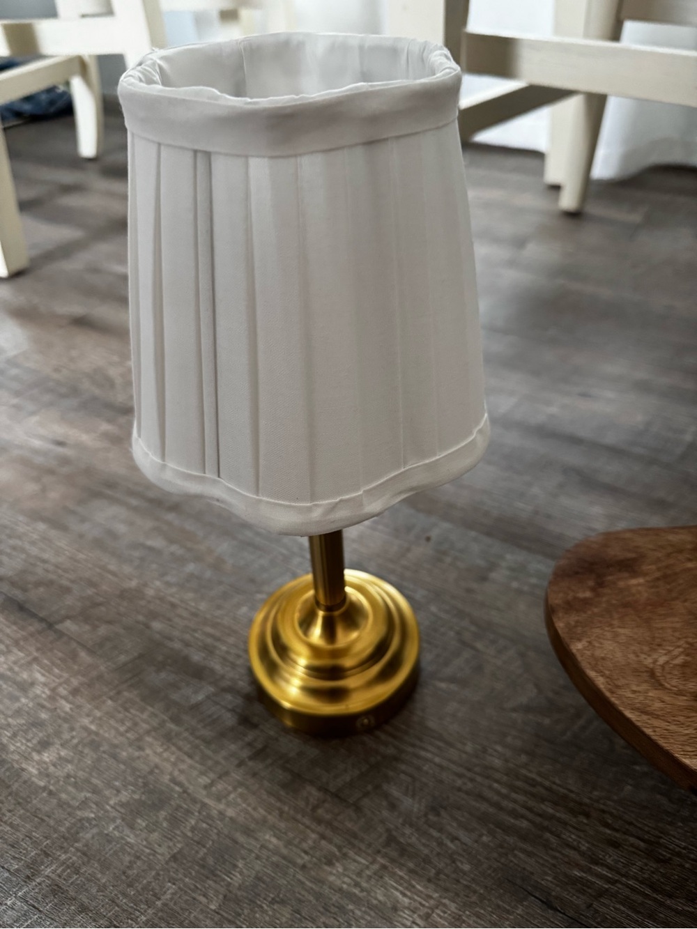 Classic White Fabric Shade Table Lamp with Gold Base rechargeable